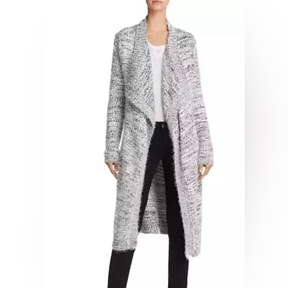 BB DAKOTA open stitch waffle knit with wide ribbed trim draped open cardigan